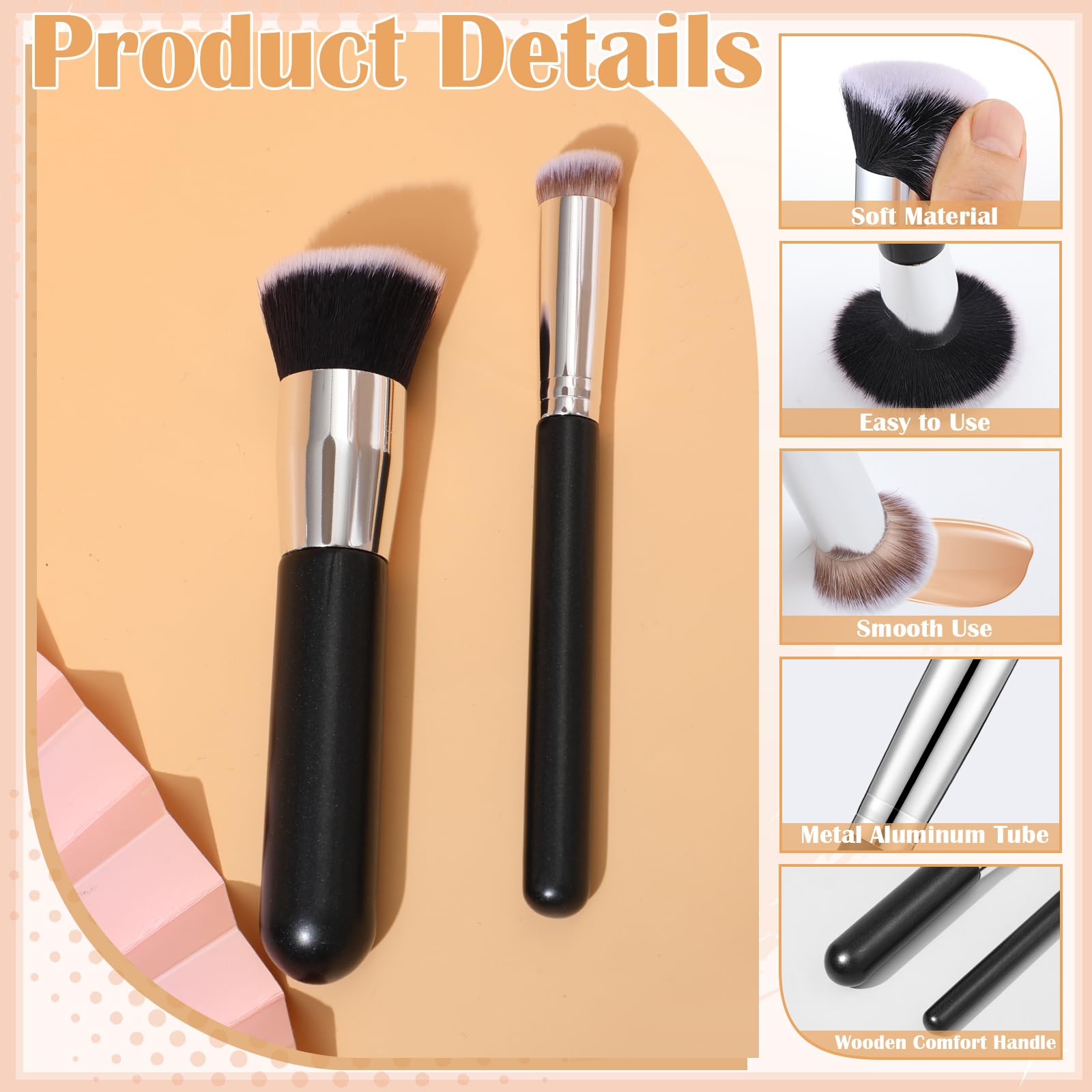 Foundation Brush Set with Sponge & Powder Puff 6PC