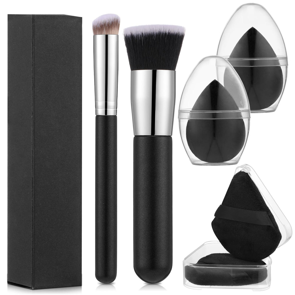 Foundation Brush Set with Sponge & Powder Puff 6PC