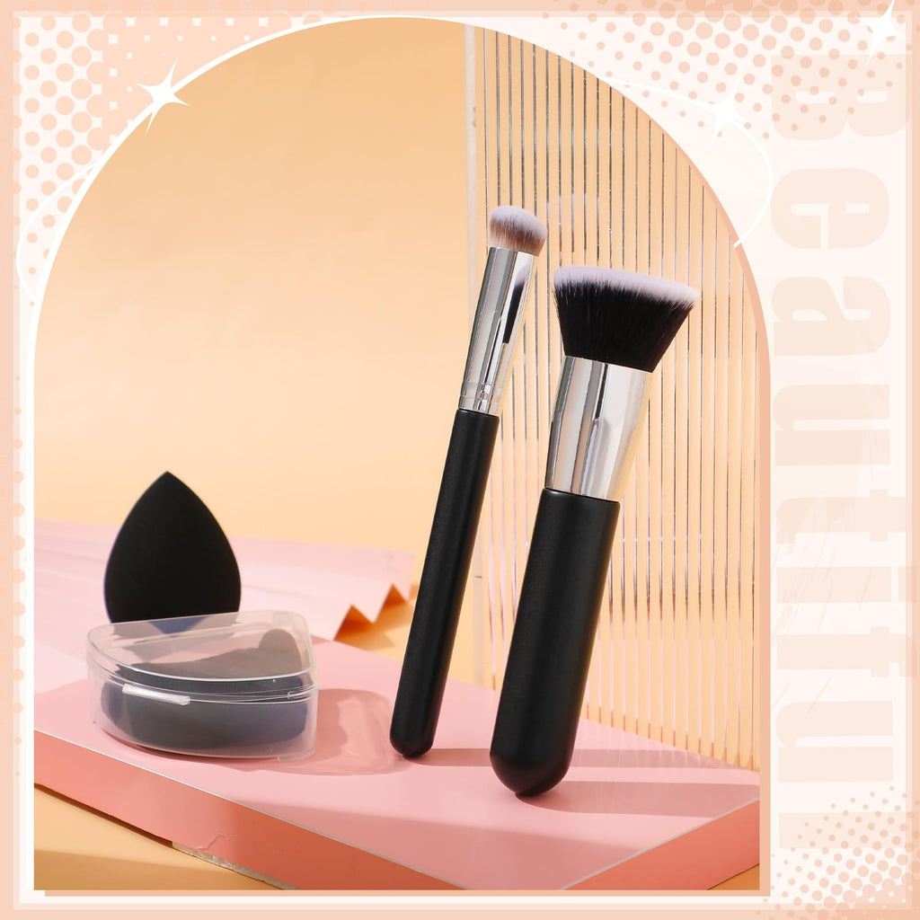 Foundation Brush Set with Sponge & Powder Puff 6PC