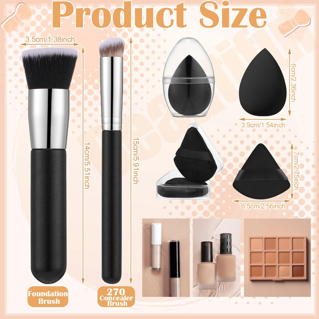 Foundation Brush Set with Sponge & Powder Puff 6PC