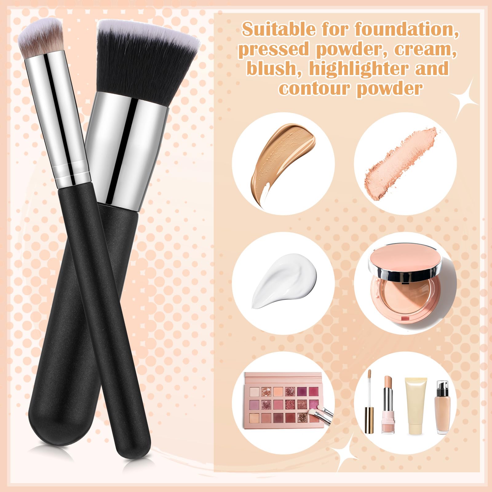 Foundation Brush Set with Sponge & Powder Puff 6PC